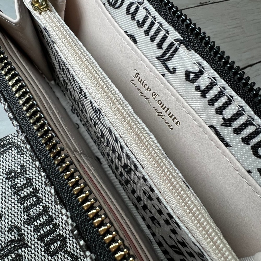 Juicy Couture Billboard Gothic Logo Stripe Black Beige Large Zip Around Wallet - Picture 4 of 4